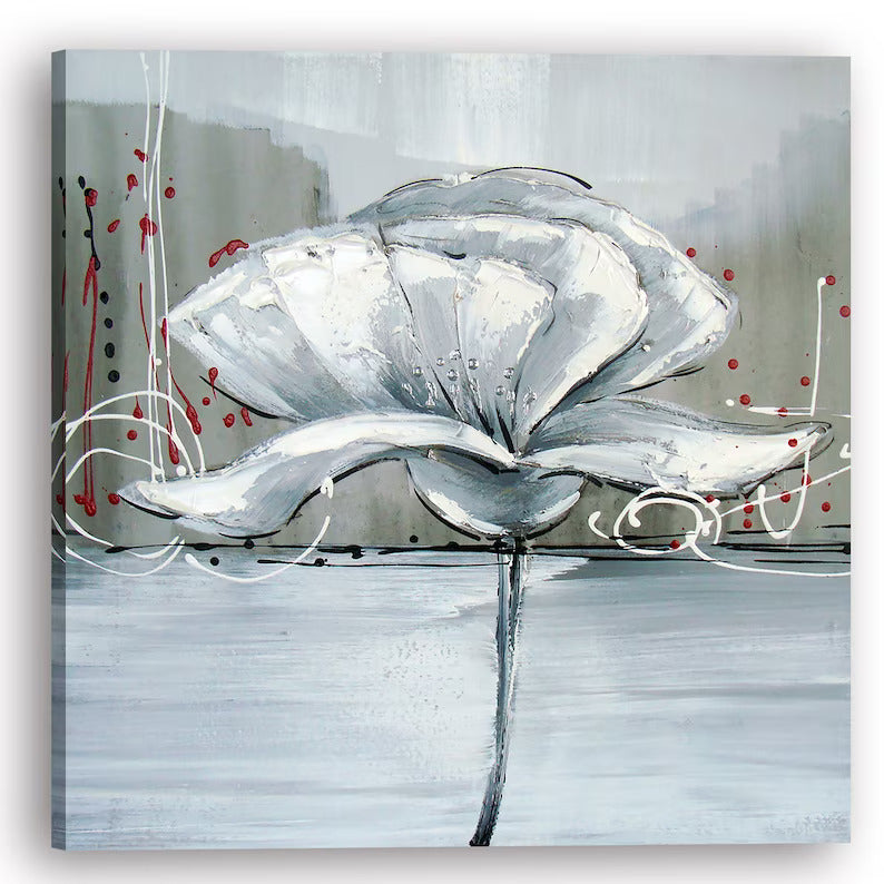 Hand-painted "Abstract Bloom Flower" painting original artwork, Canvas Wall art for living room, bedroom, office - Wrapped Canvas Painting