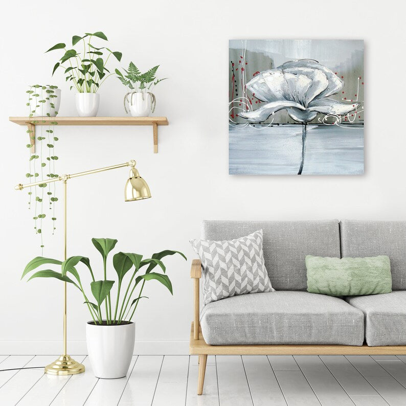 Hand-painted "Abstract Bloom Flower" painting original artwork, Canvas Wall art for living room, bedroom, office - Wrapped Canvas Painting