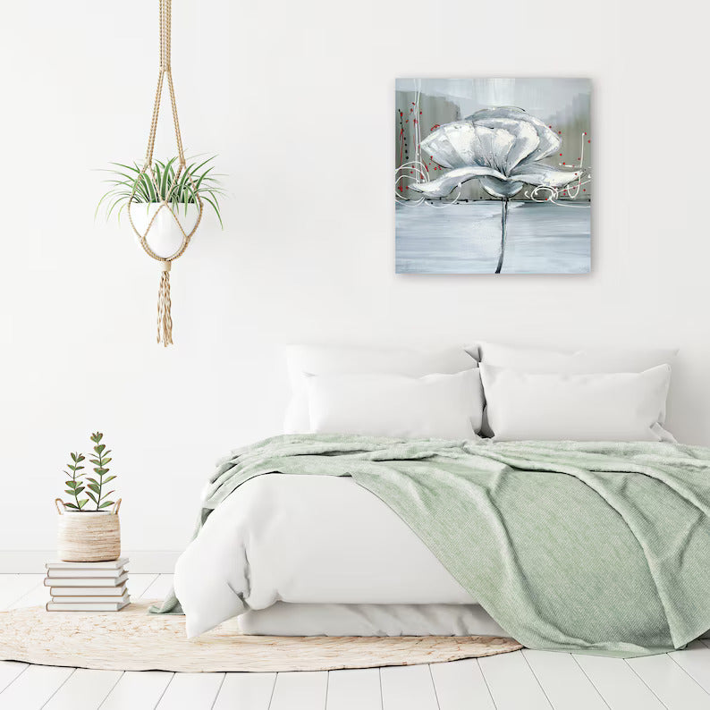 Hand-painted "Abstract Bloom Flower" painting original artwork, Canvas Wall art for living room, bedroom, office - Wrapped Canvas Painting