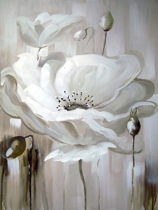 Hand-painted art "Abstract Flower Lotus" Oil painting, Canvas Wall art for living room, bedroom, office - Wrapped Canvas Painting