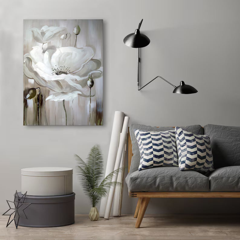 Hand-painted art "Abstract Flower Lotus" Oil painting, Canvas Wall art for living room, bedroom, office - Wrapped Canvas Painting