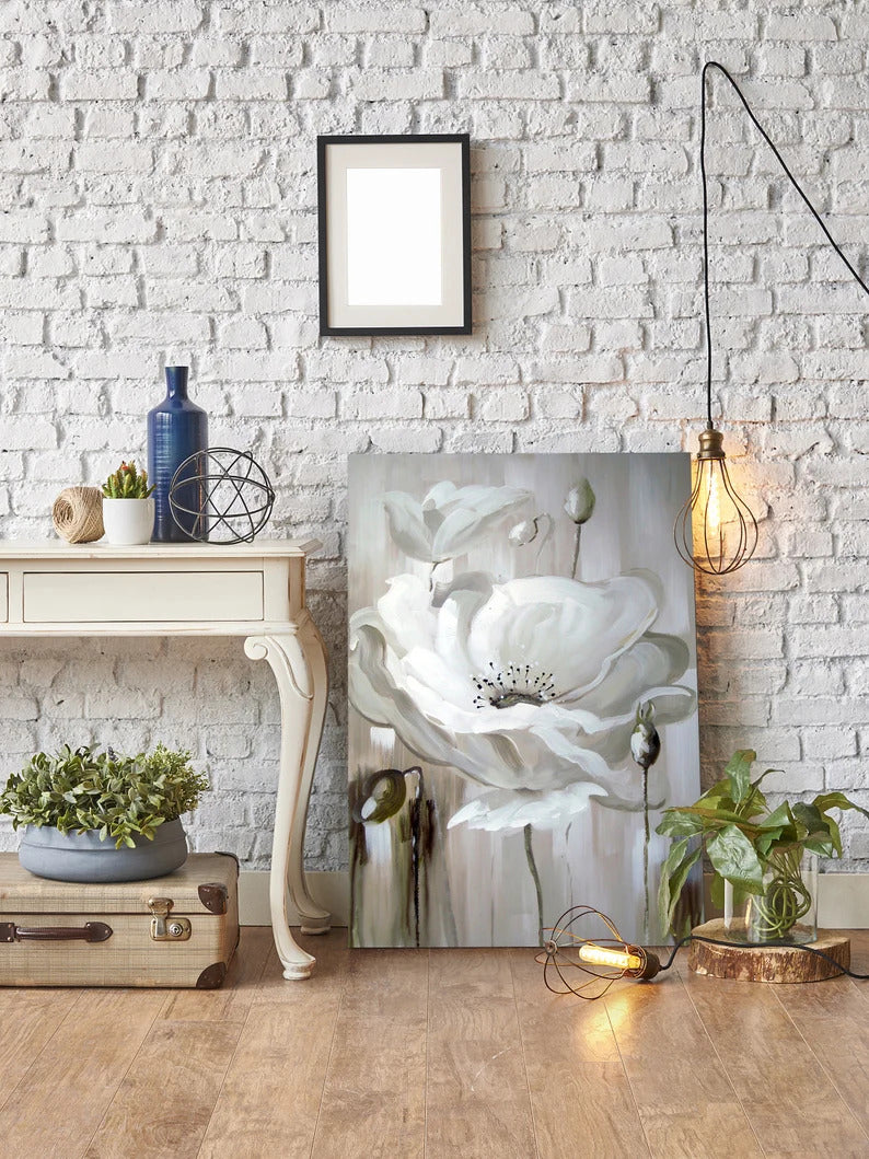 Hand-painted art "Abstract Flower Lotus" Oil painting, Canvas Wall art for living room, bedroom, office - Wrapped Canvas Painting