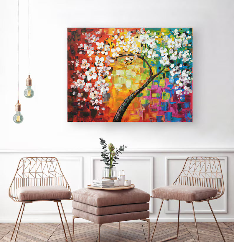 Hand-painted "Abstract Season Flowers Memory" painting Original Canvas Wall art for living room,bedroom,office - Wrapped Canvas Painting