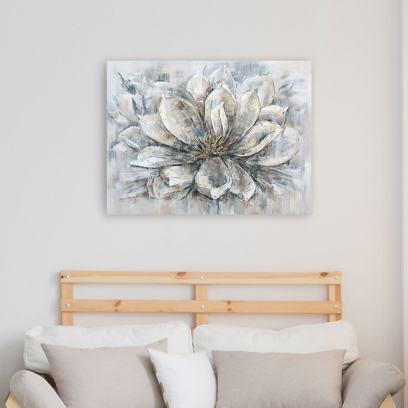 Hand-painted "Blue flower with golden stamen" Modern Original artwork , wall art for living room, bedroom, office - Wrapped Canvas Painting