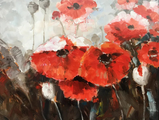 Abstract "Crimson Bloom: A Textured Impasto Original Oil Painting" Handmade Decoration Canvas Wall Art - Wrapped Canvas Painting