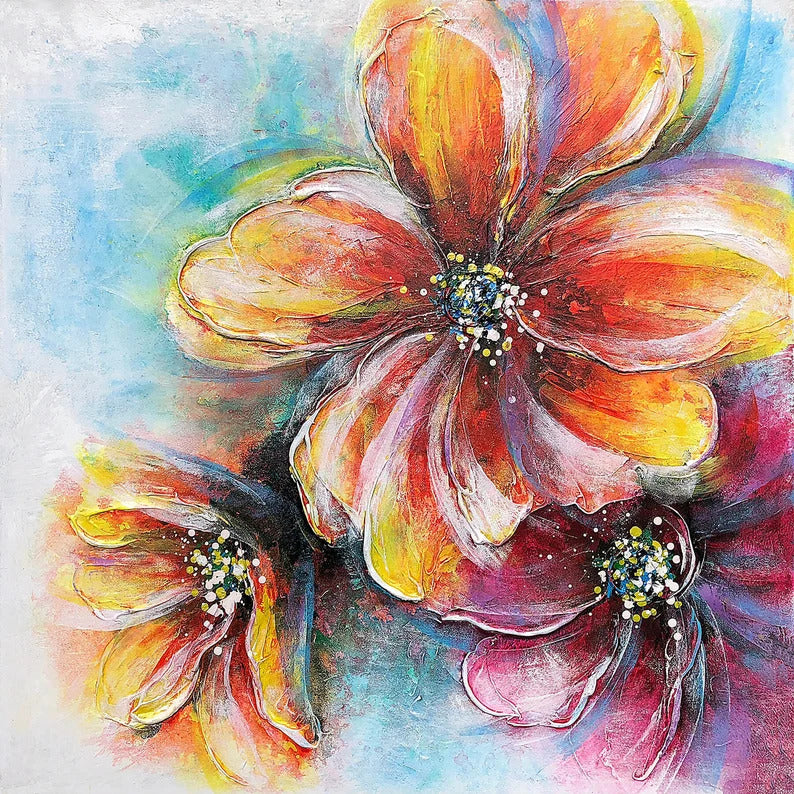 Hand-painted "Flower Memory" painting original Art, Canvas Wall art for living room, bedroom, office - Wrapped Canvas Painting