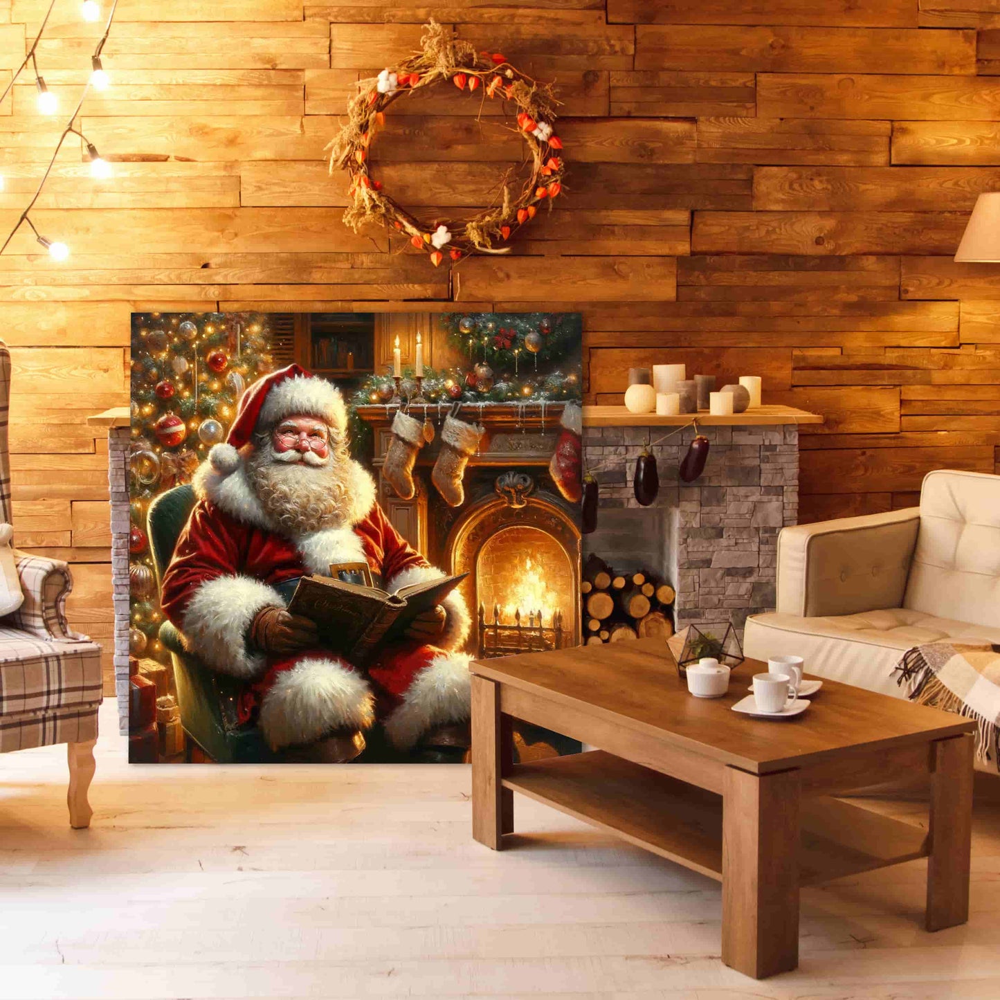 "Heartwarming Holidays" Santa in Candlelight Wall Decor - Wrapped Canvas Art Print