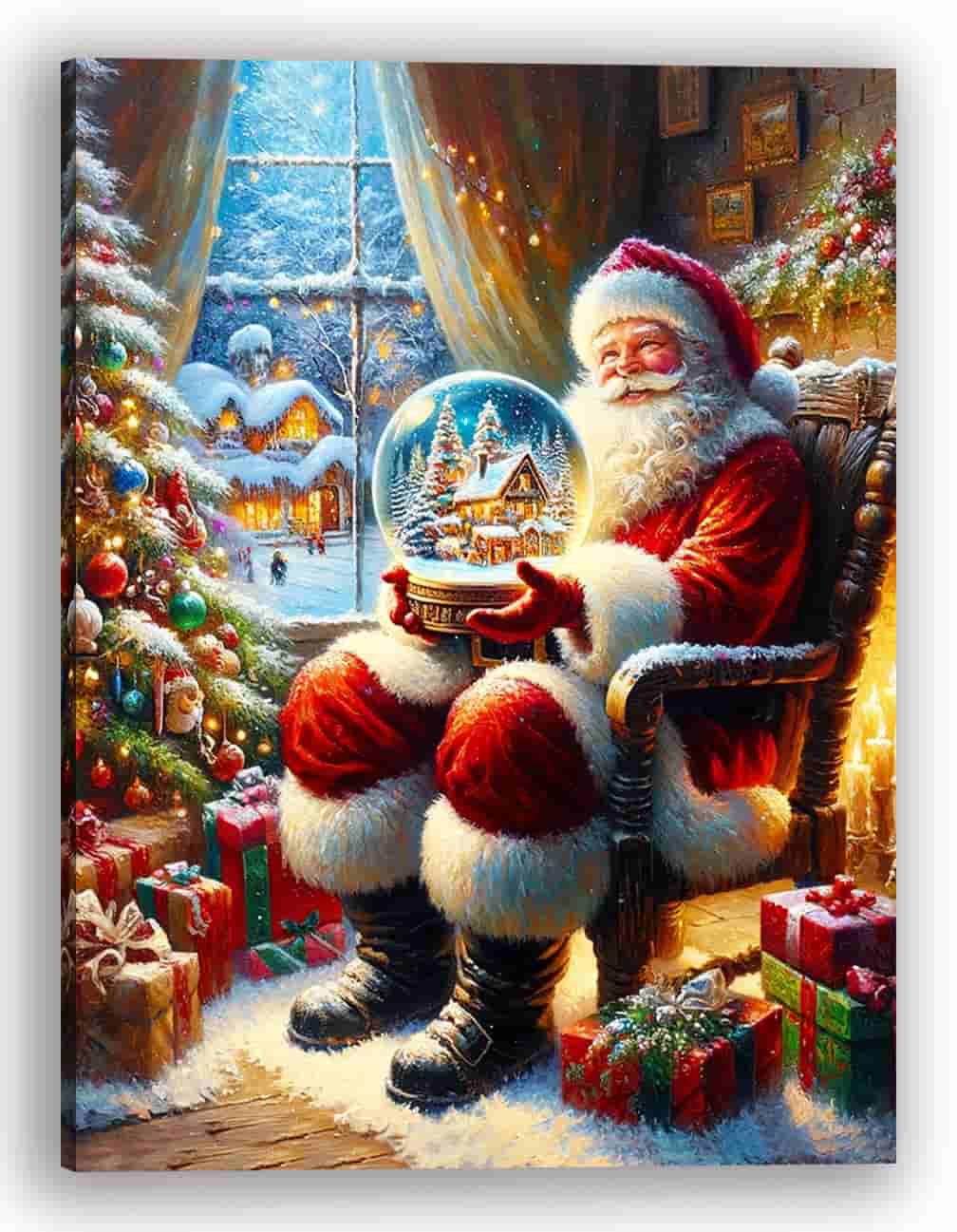 "Holiday Magic Unfolded" Santa with Snow Globe Canvas Wall Art - Wrapped Canvas Prints