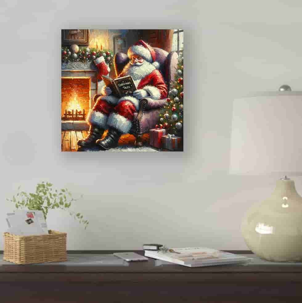 Yuletide Stories by the Hearth - Wrapped Canvas wall Art Prints