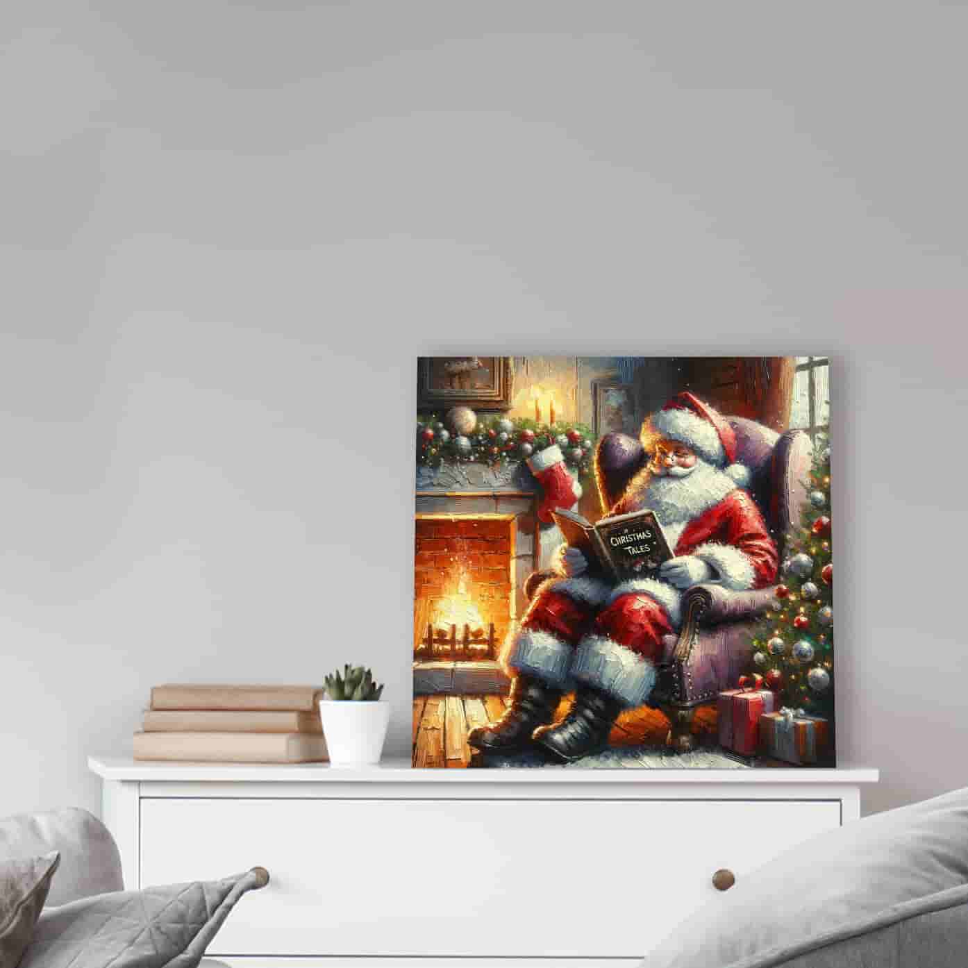 Yuletide Stories by the Hearth - Wrapped Canvas wall Art Prints