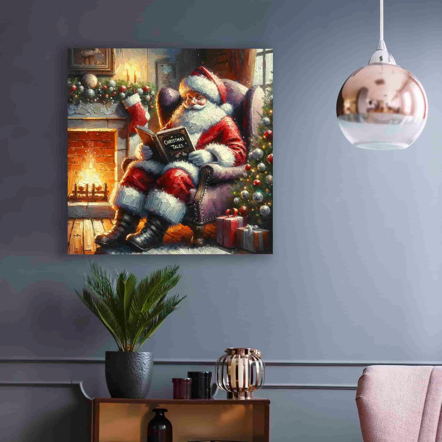 Yuletide Stories by the Hearth - Wrapped Canvas wall Art Prints