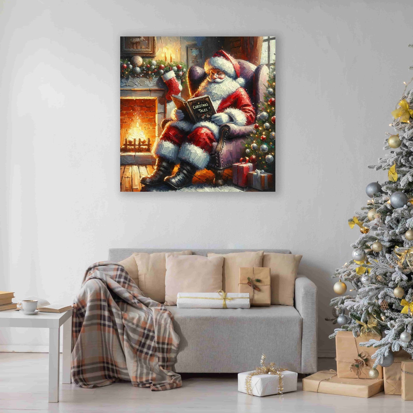 Yuletide Stories by the Hearth - Wrapped Canvas wall Art Prints
