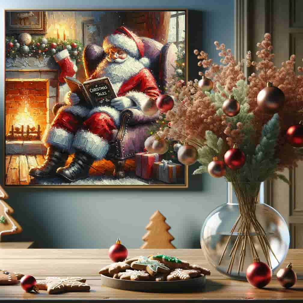 Yuletide Stories by the Hearth - Wrapped Canvas wall Art Prints