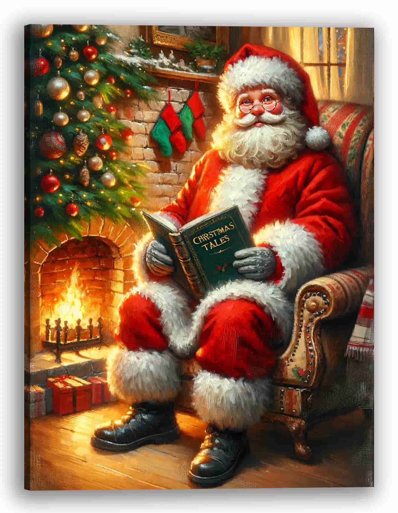 "Cherished Traditions : Santa's Storytime by the Christmas Tree" - Wrapped Canvas Prints