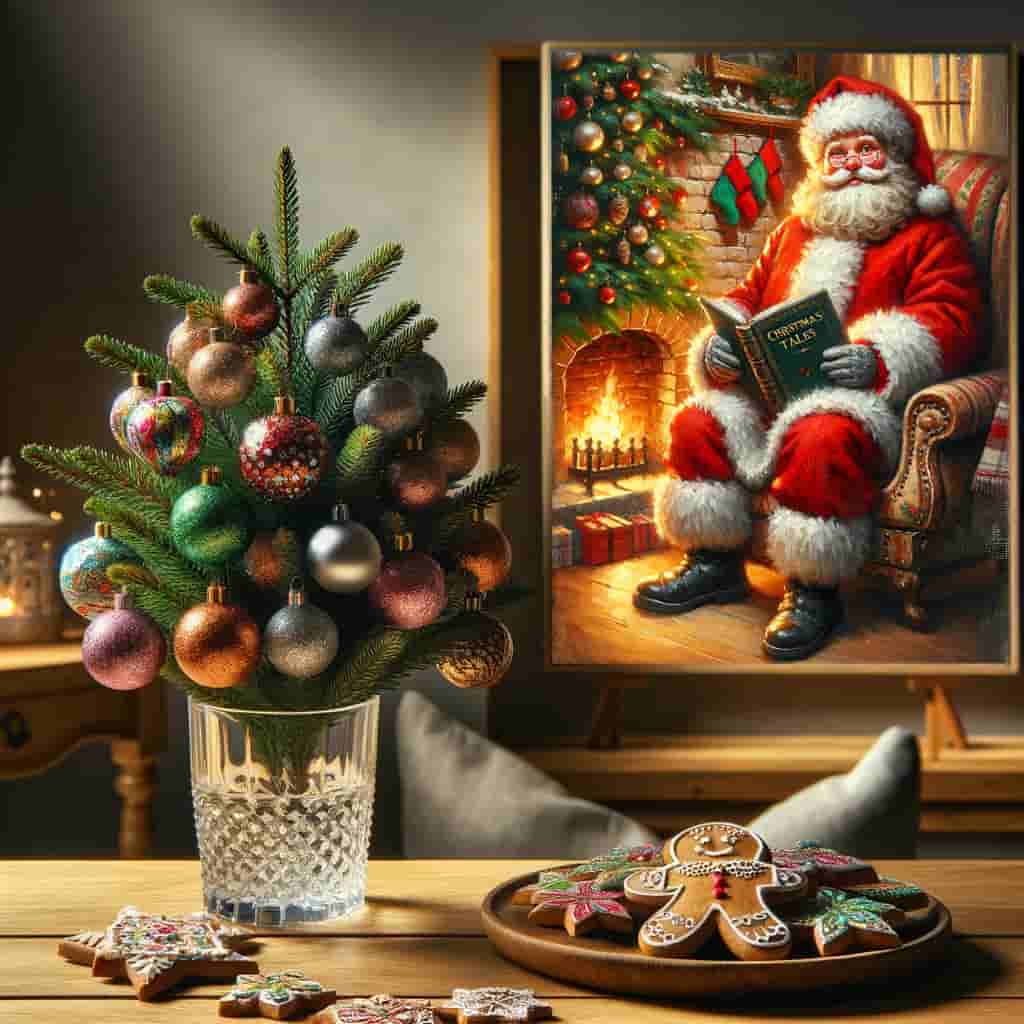 "Cherished Traditions : Santa's Storytime by the Christmas Tree" - Wrapped Canvas Prints