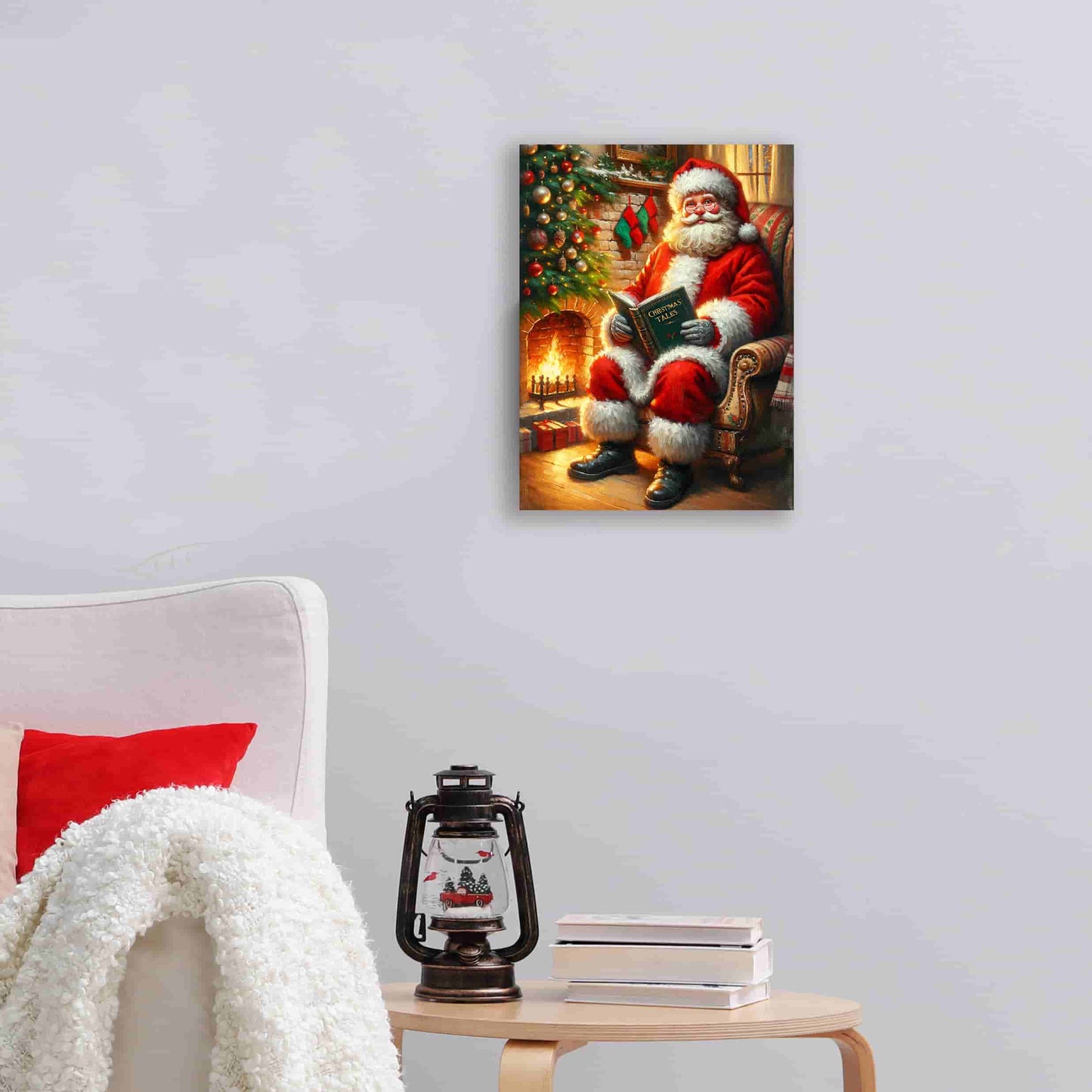 "Cherished Traditions : Santa's Storytime by the Christmas Tree" - Wrapped Canvas Prints