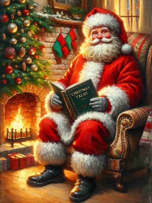"Cherished Traditions : Santa's Storytime by the Christmas Tree"  - Wrapped Canvas Prints