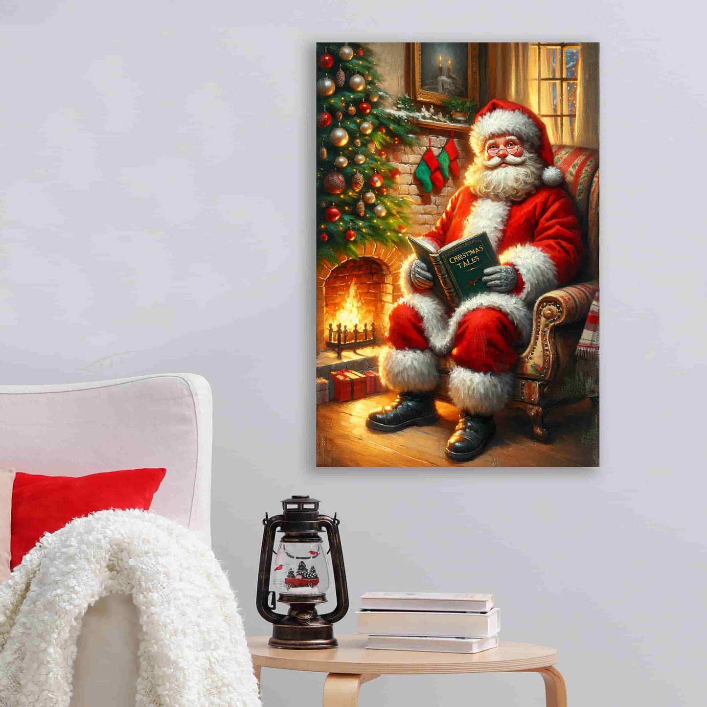 "Cherished Traditions : Santa's Storytime by the Christmas Tree" - Wrapped Canvas Prints
