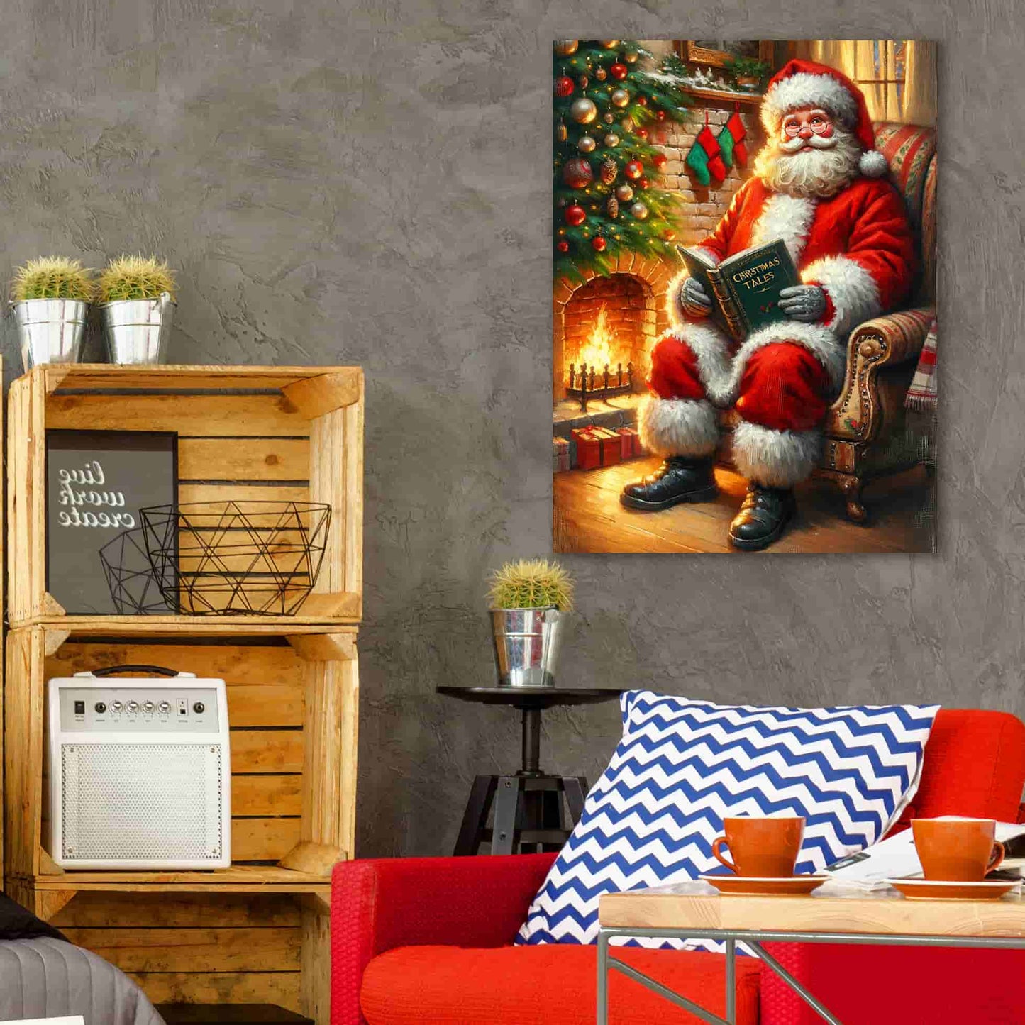 "Cherished Traditions : Santa's Storytime by the Christmas Tree" - Wrapped Canvas Prints