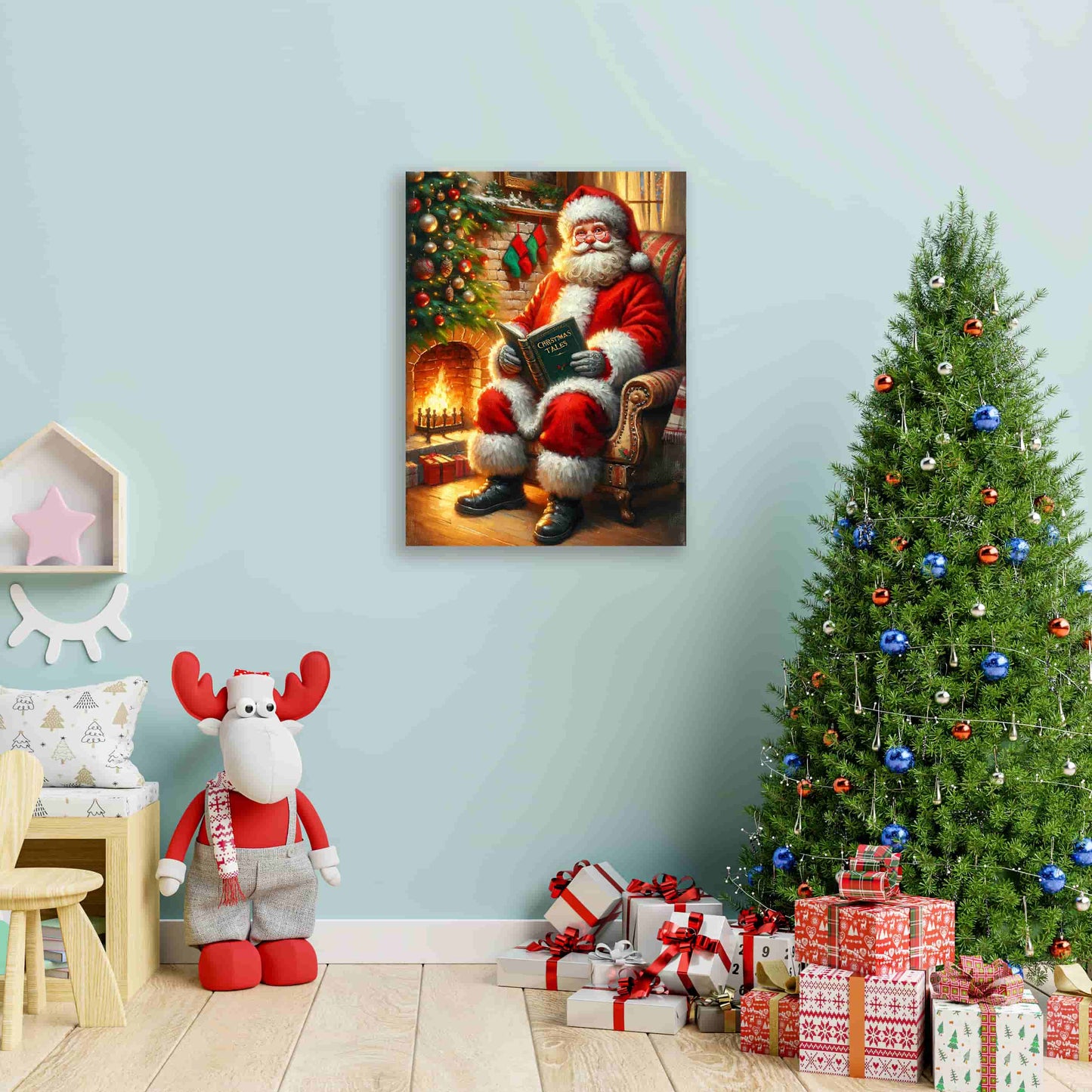 "Cherished Traditions : Santa's Storytime by the Christmas Tree" - Wrapped Canvas Prints