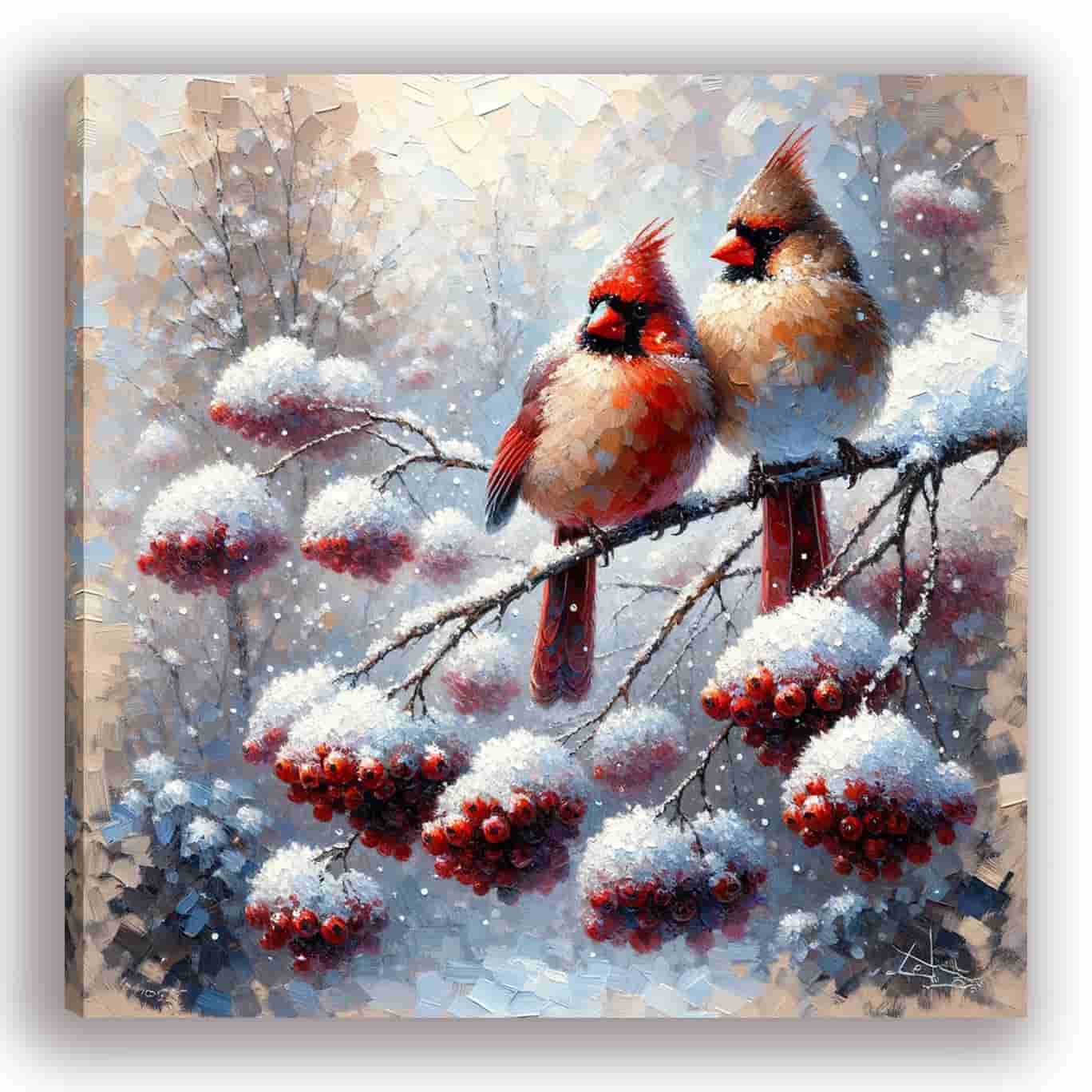 "Frosted Serenade - Cardinals in Winter Harmony" Wrapped Canvas Wall Art Prints