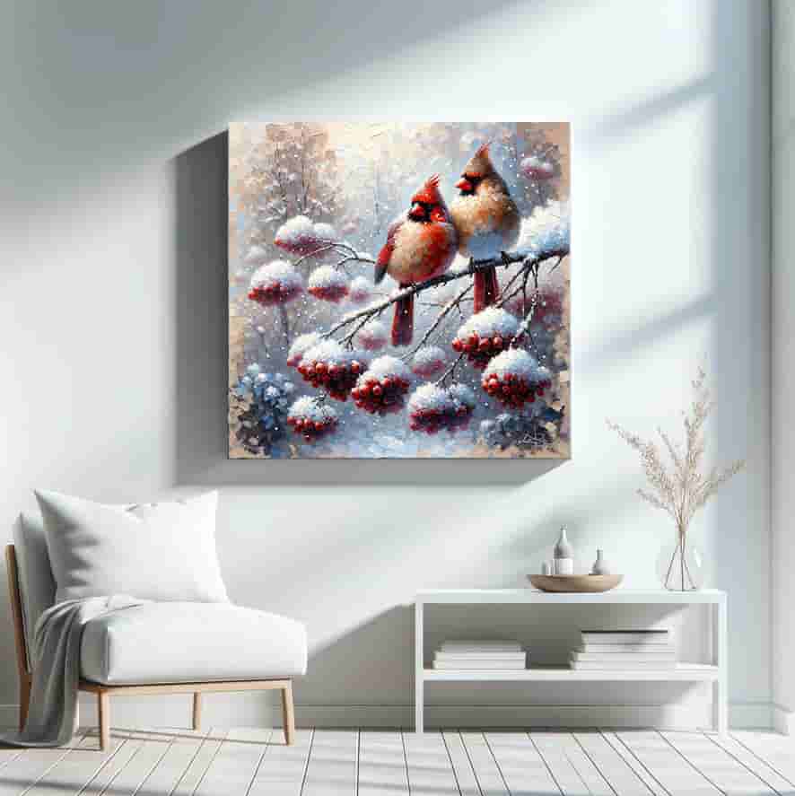 "Frosted Serenade - Cardinals in Winter Harmony" Wrapped Canvas Wall Art Prints