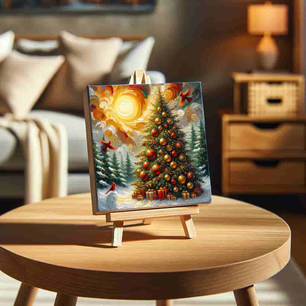 "Radiant Yuletide Morning - Cardinals and Christmas Tree" Wrapped Canvas Wall Art Prints
