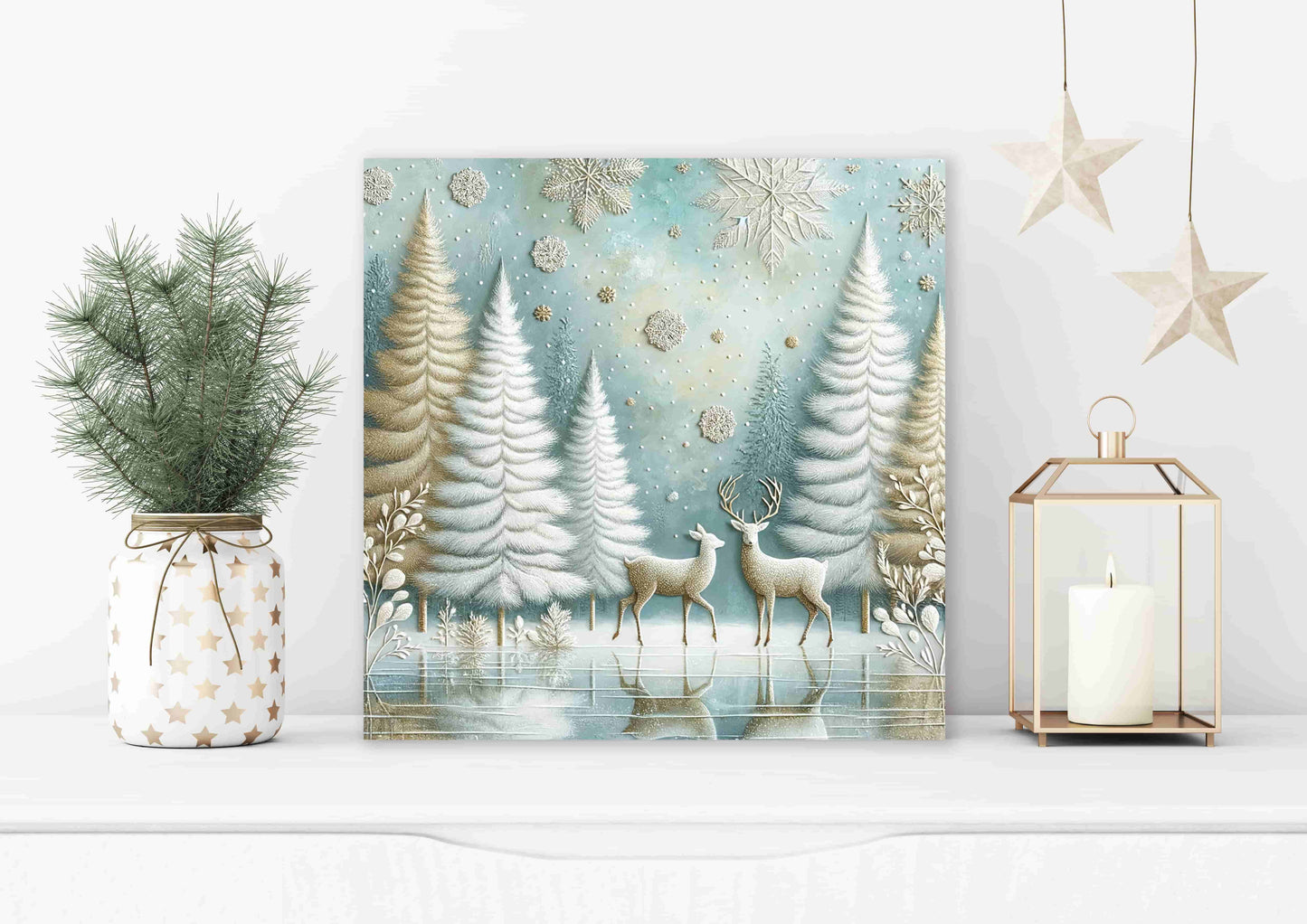 "Enchanted Winter Calm - Snowy Forest with Deer" Wrapped Canvas Wall Art Prints