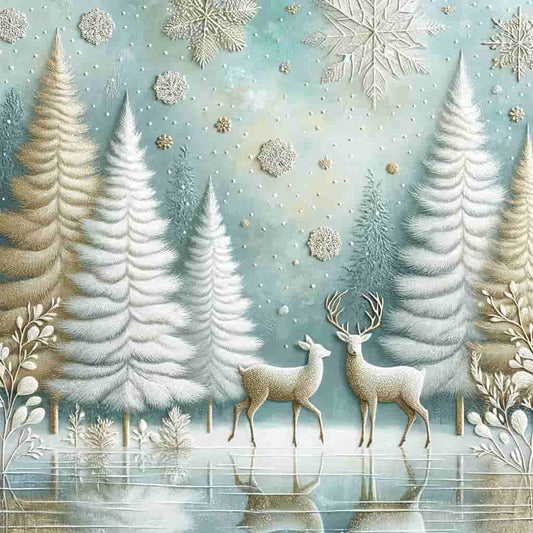 "Enchanted Winter Calm - Snowy Forest with Deer" Wrapped Canvas Wall Art Prints