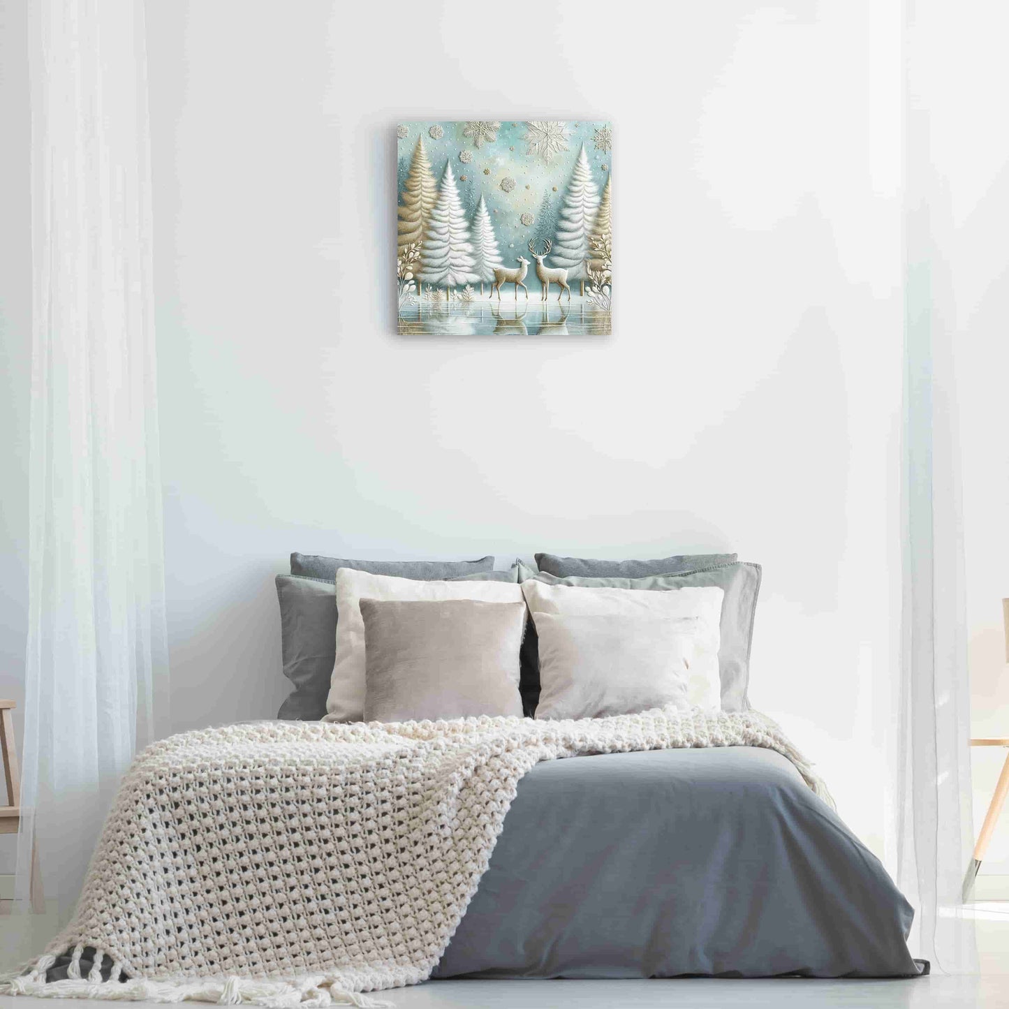 "Enchanted Winter Calm - Snowy Forest with Deer" Wrapped Canvas Wall Art Prints