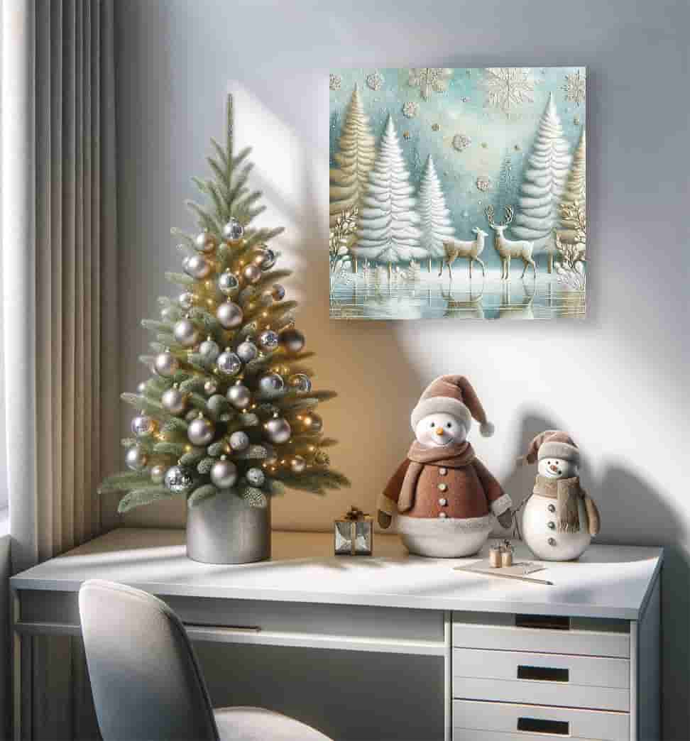 "Enchanted Winter Calm - Snowy Forest with Deer" Wrapped Canvas Wall Art Prints