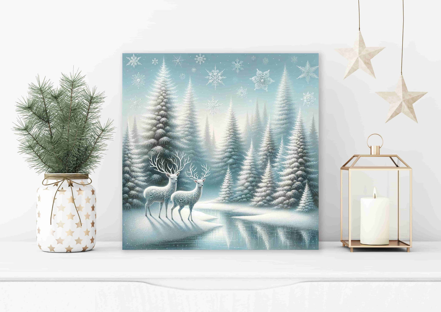 "Silent Forest Whispers - Mystical Deer in Winter Wonderland" Wrapped Canvas Wall Art Prints