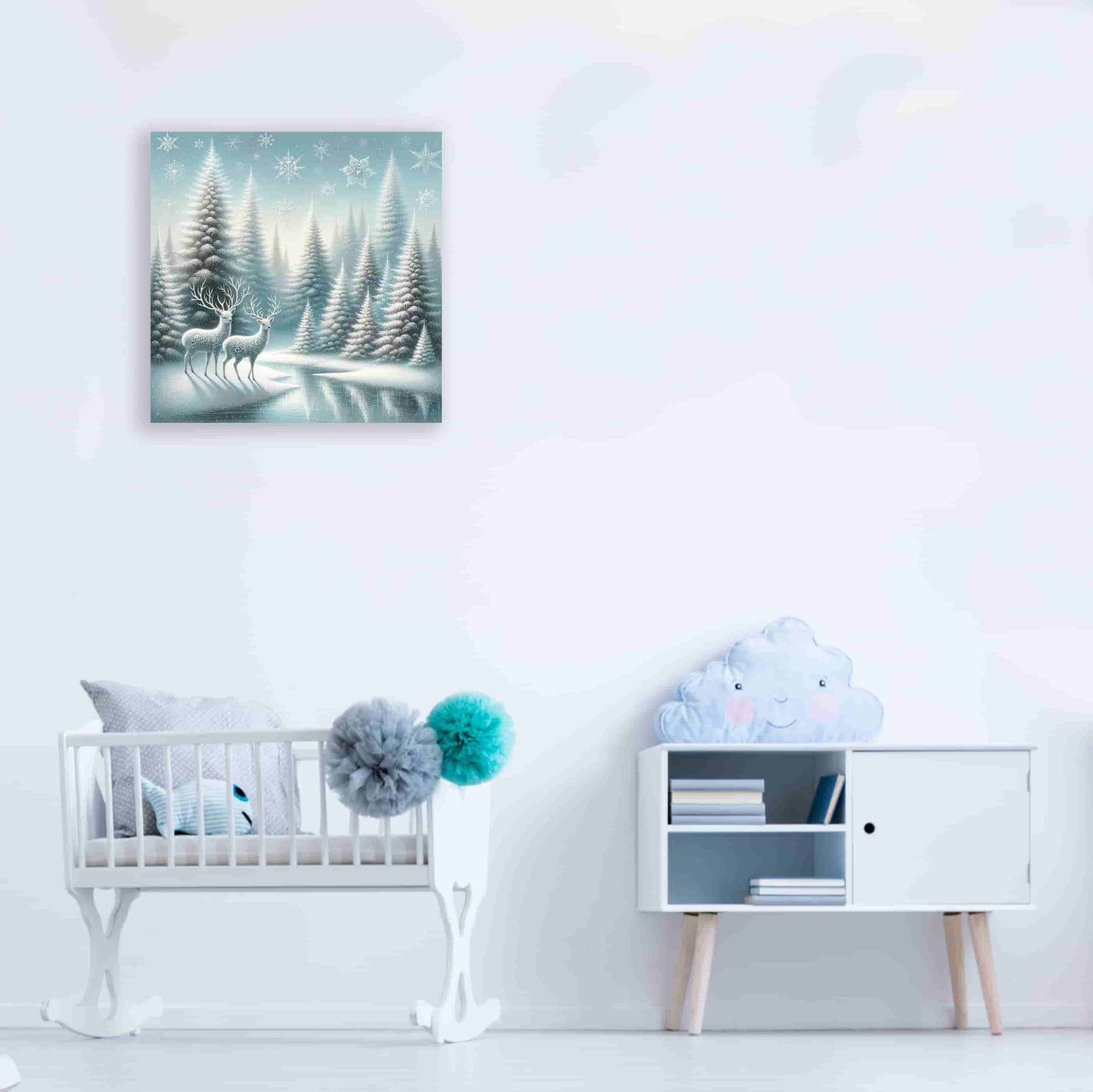 "Silent Forest Whispers - Mystical Deer in Winter Wonderland" Wrapped Canvas Wall Art Prints