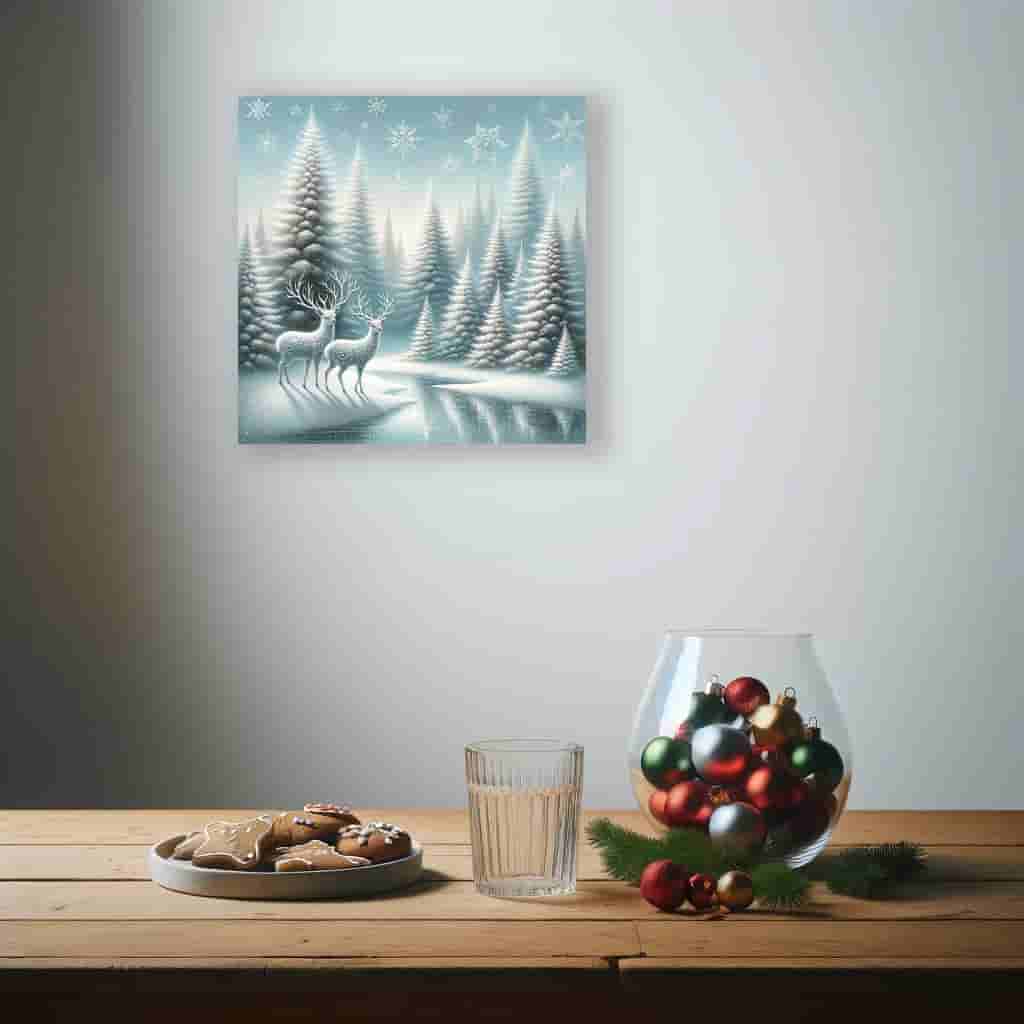 "Silent Forest Whispers - Mystical Deer in Winter Wonderland" Wrapped Canvas Wall Art Prints