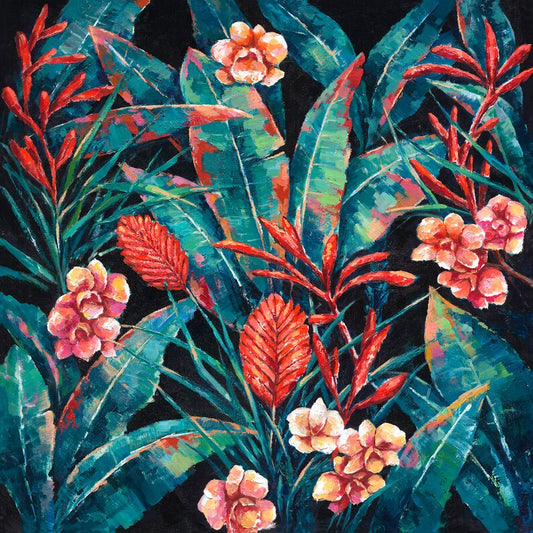 Hand-painted on canvas original, Wall art for living room, bedroom, office "Hawaiian flowers" - Wrapped Canvas Painting