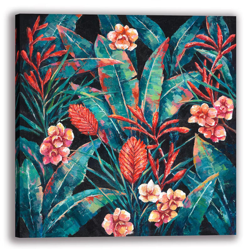 Hand-painted on canvas original, Wall art for living room, bedroom, office "Hawaiian flowers" - Wrapped Canvas Painting