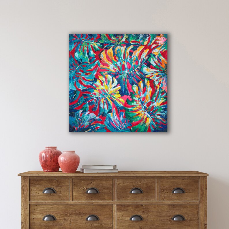 Hand-painted "Rainforest Memory" Oil painting original art, Canvas Wall art for living room, entryway, office - Wrapped Canvas Painting