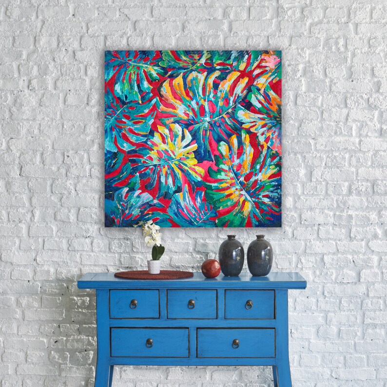 Hand-painted "Rainforest Memory" Oil painting original art, Canvas Wall art for living room, entryway, office - Wrapped Canvas Painting
