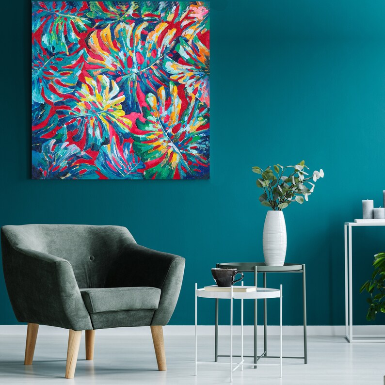 Hand-painted "Rainforest Memory" Oil painting original art, Canvas Wall art for living room, entryway, office - Wrapped Canvas Painting