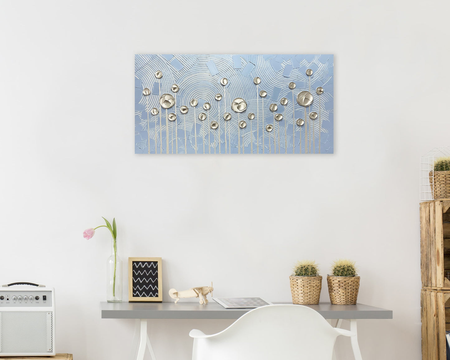 Abstract Art "Blooms at Dawn" Hand-painted on Wrapped Canvas for Home Decor