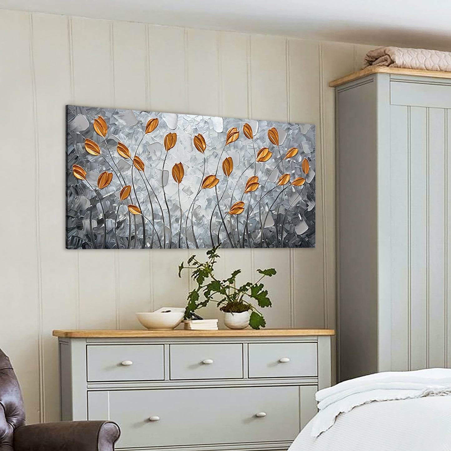 Abstract Art "Fall's Echo" Hand-painted on Wrapped Canvas for Home Decor