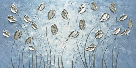 Hand-painted modern art "Silver Serenity" Wrapped Canvas Wall Art for Home Decor