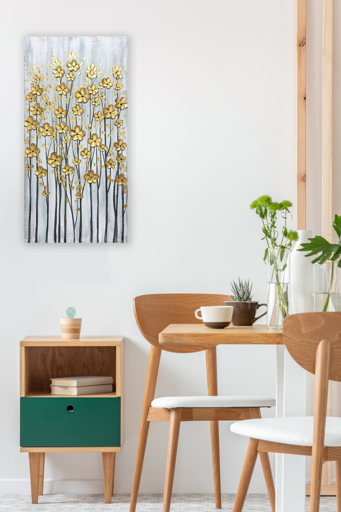 Abstract Art "Aureate Blooms" Hand-painted on Wrapped Canvas for Home Decor