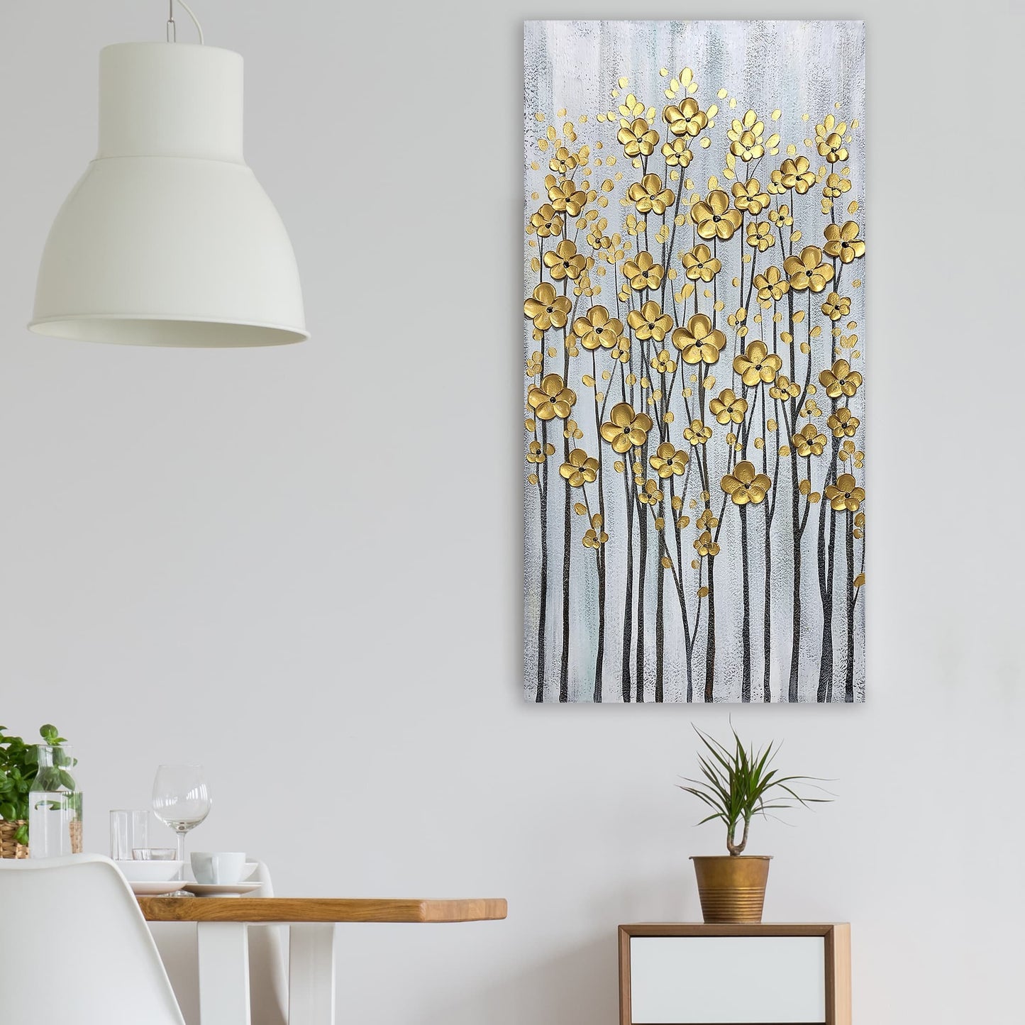 Abstract Art "Aureate Blooms" Hand-painted on Wrapped Canvas for Home Decor