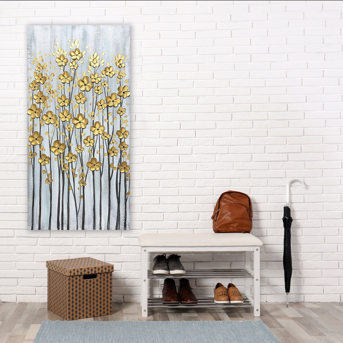 Abstract Art "Aureate Blooms" Hand-painted on Wrapped Canvas for Home Decor