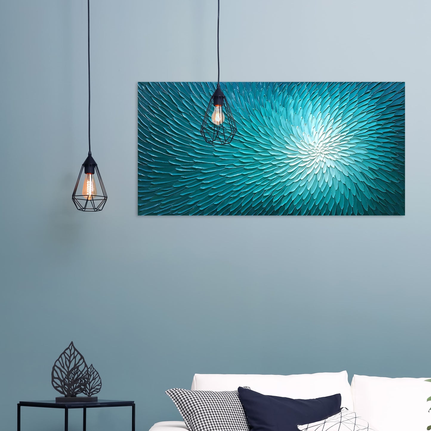 "Aquatic Bloom" hand-painted on wrapped canvas, wall art for Home decor