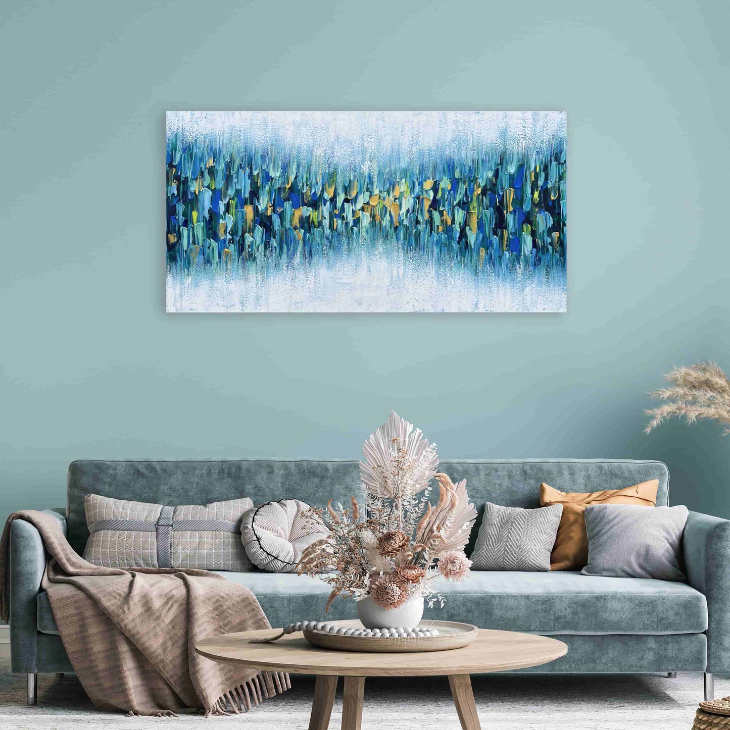 Hand-Painted 'Blue Haven' - Abstract Canvas Art for Home Decor