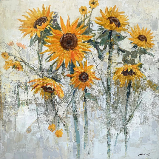 Original Art "Vibrant Sunflower" Abstract Hand-painted painting - Wrapped Canvas Painting