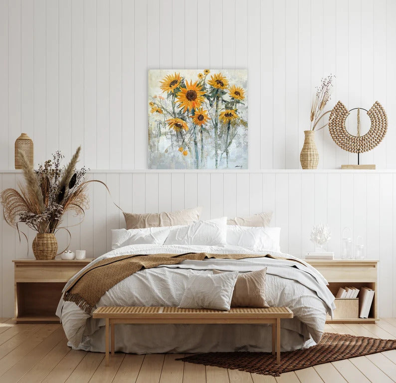 Original Art "Vibrant Sunflower" Abstract Hand-painted painting - Wrapped Canvas Painting