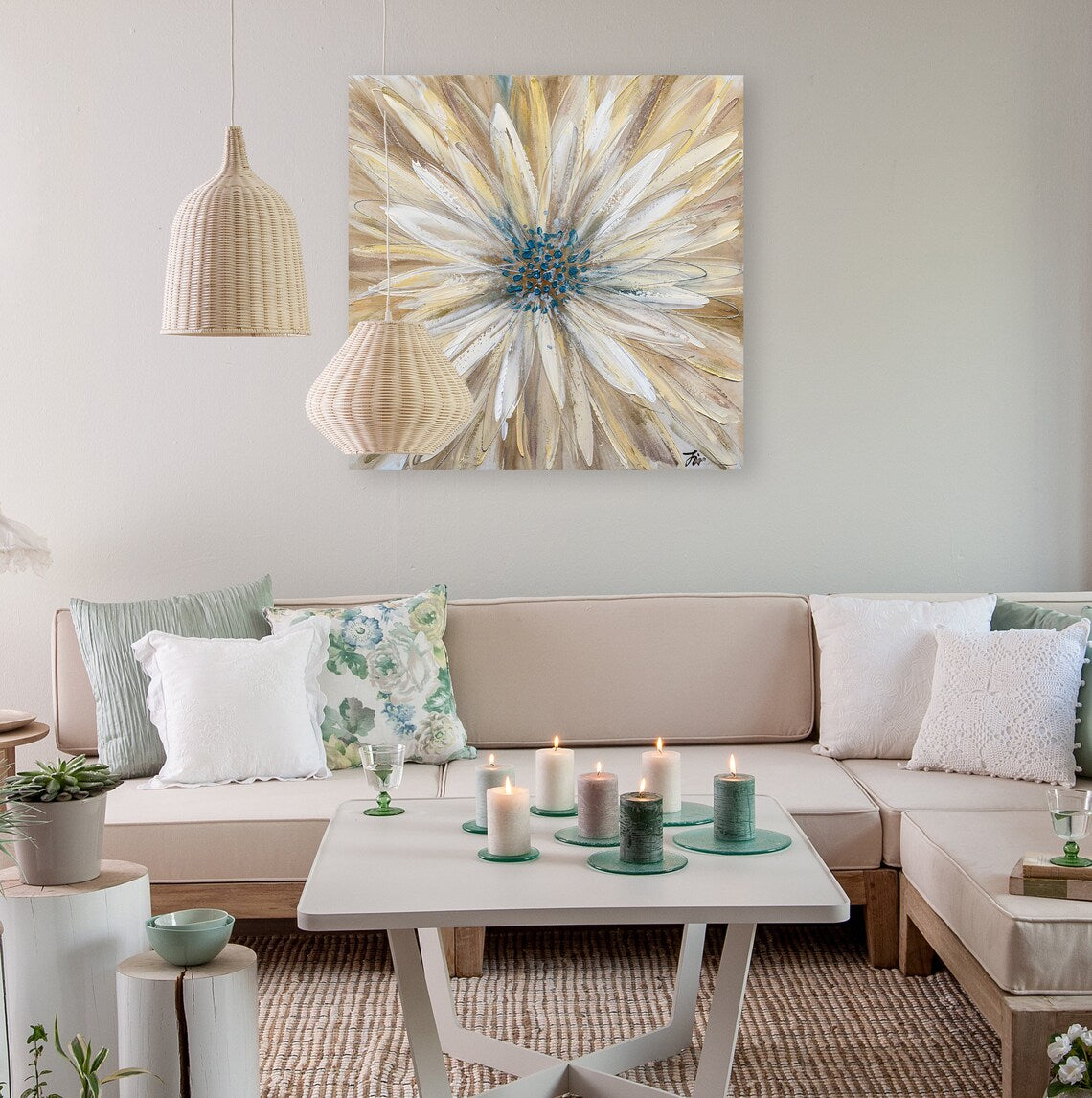 Original Hand Painted Abstract Flower Canvas wall Art - A Stunning Addition for Home Decor